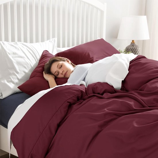 Beddengoed, 135 x 200 wijnrood dekbedovertrek - beddengoedsets 135 x 200 cm met 80 x 80 cm kussensloop, beddengoedset microvezel voor eenpersoonsbed met ritssluiting
