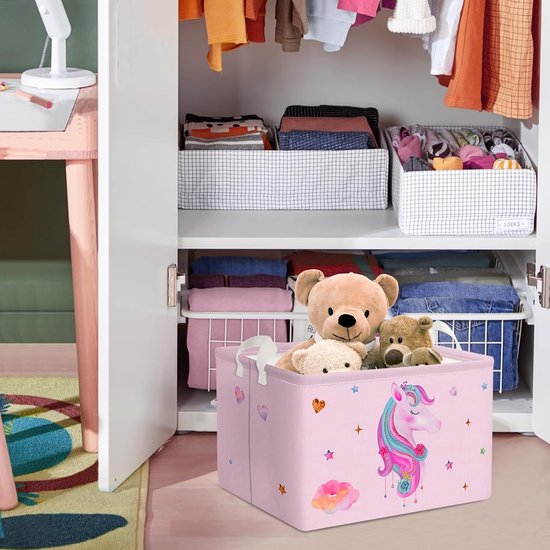 roze eenhoorn meisjes kubus opbergmand voor babykamer wolk sterren hart waterdicht rechthoekige stof plankmanden kleding speelgoed kinderen opbergdoos, 36 x 26 x 23 cm