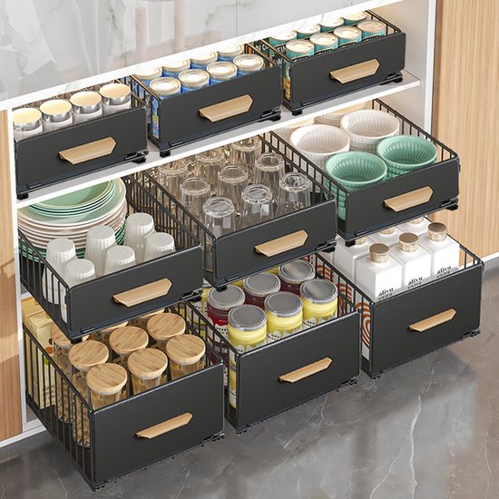 1 stuk telescopische lade, uittrekbare kastorganizer, uittrekbare keukenlade voor keukenkasten, uittrekbare lade (24 cm B x 40 cm D x 18 cm H), boren en spijkeren niet nodig