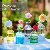 Kleine vazenset, glazen vaas, 6 stuks, mini-bloemenvaas, grijs, vintage, glas, rond, glazen vazen, flessenvaas, kleurrijk, klein geribbeld, tafelvaas, vazenset, glazen fles, decoratie voor