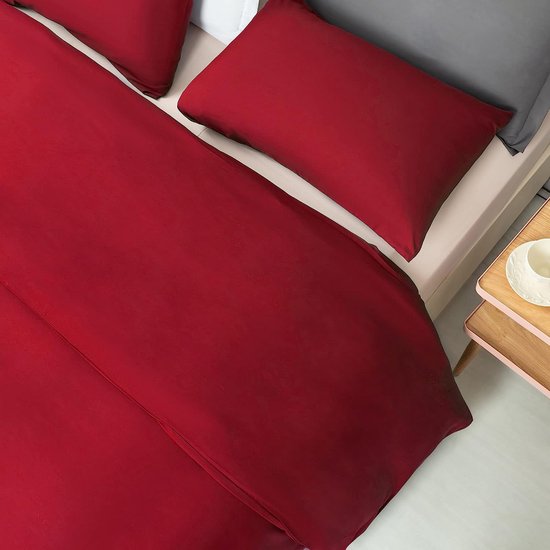 Rood dekbedovertrek 200 x 200 cm, 3 stuks, 100% witte microvezel, lichte vaste kleur, winter beddengoedset met hoekbindingen en ritssluiting, bevat 1 dekbedovertrek en 2 kussenslopen