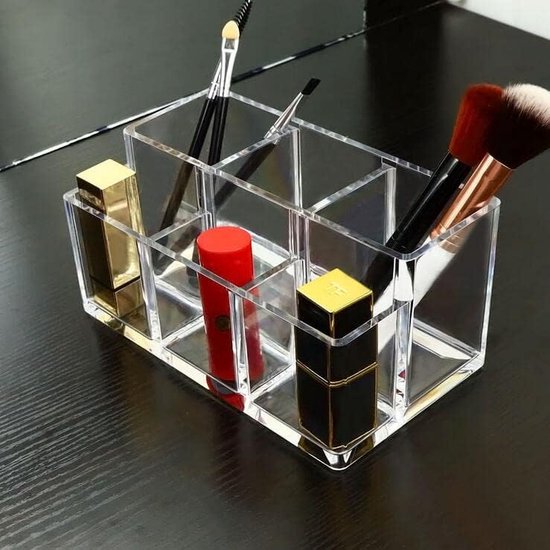 Make-up organizer borstelhouder 6 secties acryl cosmetische opbergkoffer standaard voor make-up, thuis, op kantoor, badkamer