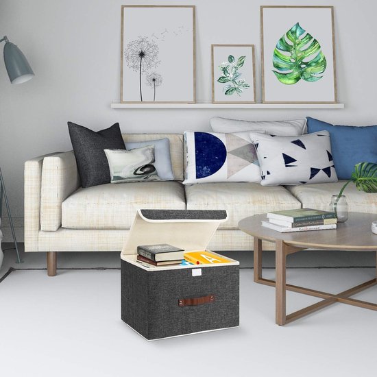 Opvouwbare Opbergbox Met Deksel Stoffen Wasbare Krat Opberger Met Deksel 38x25x25cm 2-Delig Zwart