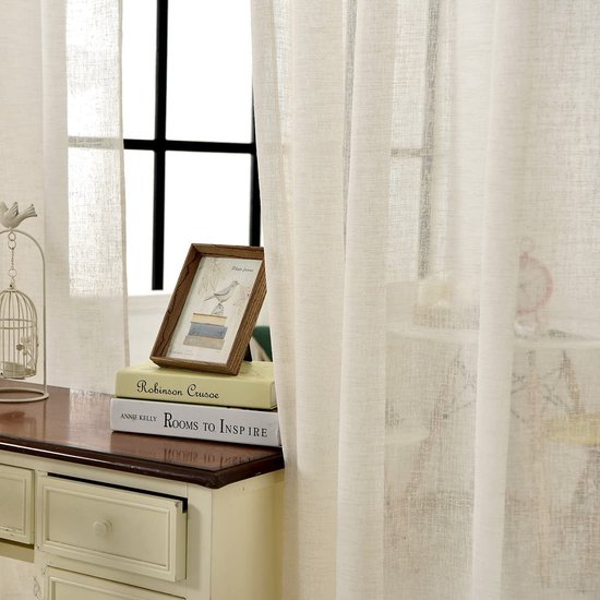 Doorschijnend gordijn Voile 140x245cm,semi-voile gordij Gebroken Wit