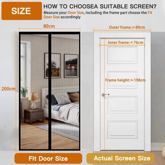 Balkondeur, vliegenhor, 80 x 200 cm, magnetische insectenwerende balkondeur, zonder boren, verdikt vliegengordijn, insectenwerende deur, voor balkondeur, woonkamer, kelderdeur en terrasdeur