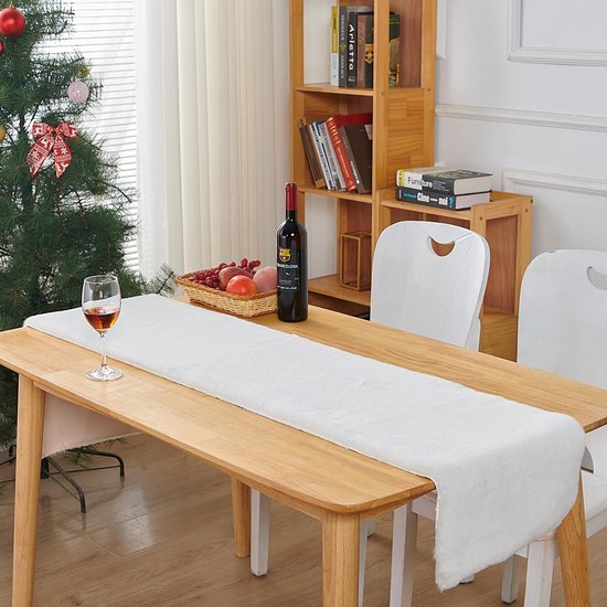 30 x 120 cm Faux Fur Modern Table Runner White, Table Runner Christmas, Winter Snow White Table Runner, Household Plush Tablecloth for Christmas, Wedding, Birthday, Dining Table, Dressing