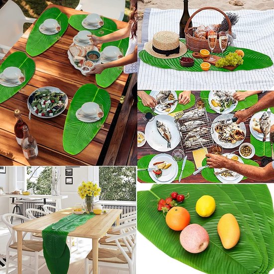 6 stuks kunstbananenbladeren, grote kunsttropische bladeren, groene bananenblad voor Hawaiian Luau party, thuis, keuken, bruiloftsfeest, woondecoratie