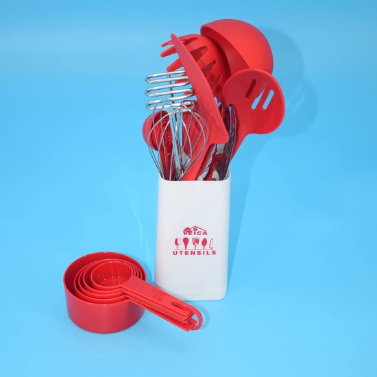 Kitchen Gadgets Set 19-delig Kookgerei Nylon Keukengerei Anti-aanbak Kookgerei met Siliconen Spatel RVS Keuken Gadgets Keukengerei Rood