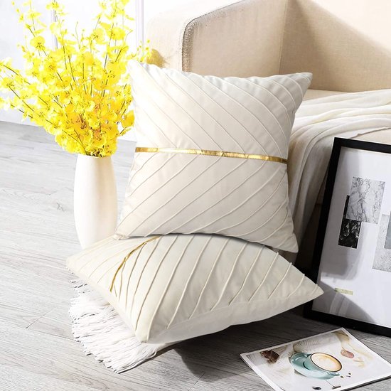 Fluwelen kussenslopen, 45 x 45 cm, beige, sierkussensloop, bankkussen, zacht bankkussen, hoofdkussen, kussensloop, decoratief kussen voor woonkamer, slaapkamer, kantoor, auto, bank, set van 2