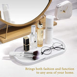 Hars badkamerdienblad, make-uptafel, dienblad, organizer, decoratieve ovale badkamer, sieradenopslag, serveerplank schaal voor kaarsen, zeep, cosmetica, sieraden, plant, 70 x 40 cm, marmer wit