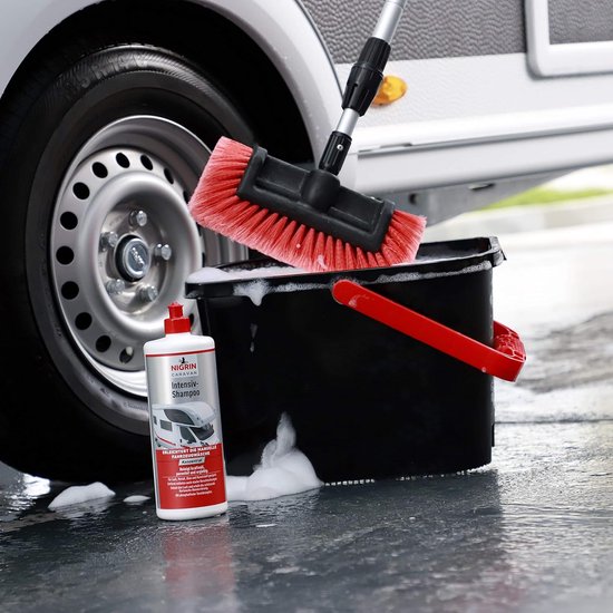 Telescopische wasborstel, autowasborstel voor caravan, auto, vrachtwagen, bus, bestelwagen, camper, telescoopsteel van 105-180 cm uittrekbaar, autowasborstel, reinigingsborstel