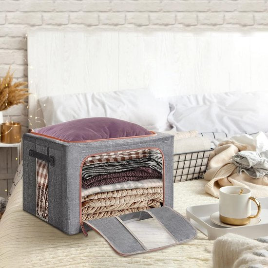 Opbergtas, 100 liter, metalen frame, katoenen was, beschermt tegen vocht en stof, dubbele openingsritssluiting, perfect voor kleding, speelgoed, beddengoed, dekens (set van 3)