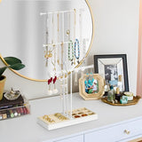 Sieradenstandaard, in hoogte verstelbaar, sieradenhouder, 3 stangen, kettingstandaard, horlogestandaard, oorbelhouder, T-bar, kettinghouder, sieradenopslag met fluwelen dienblad voor kettingen, ringen, oorbellen en armbanden