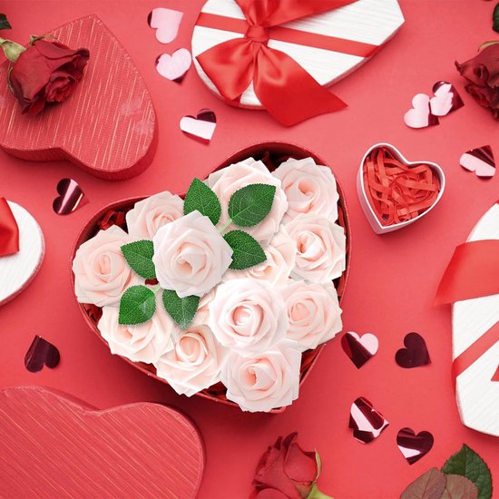 Kunstbloemen Roze Rozen, 30 stuks 8cm Boeket Kunstmatige decoratieve bloemen Neprozen met stengels en kaart voor Valentijnsdag Huis Tuin Verjaardagsfeestje DIY Bruiloft Decoratie