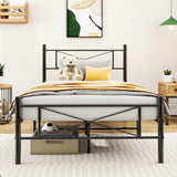 Metalen bed met lattenbodem, bedframe met hoofdeinde, eenpersoonsbed, gastenbed, eenpersoonsbedframe, 90 x 200 cm, zwart