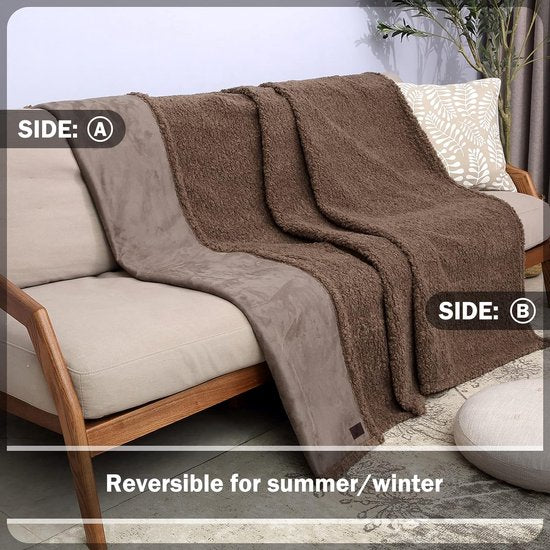 Waterdichte deken, sprei, bed, sofaplaid, knuffelhoes, bankovertrek, waterafstotend, woondeken, deken, sherpa-deken voor bed, bank, 203 x 152 cm