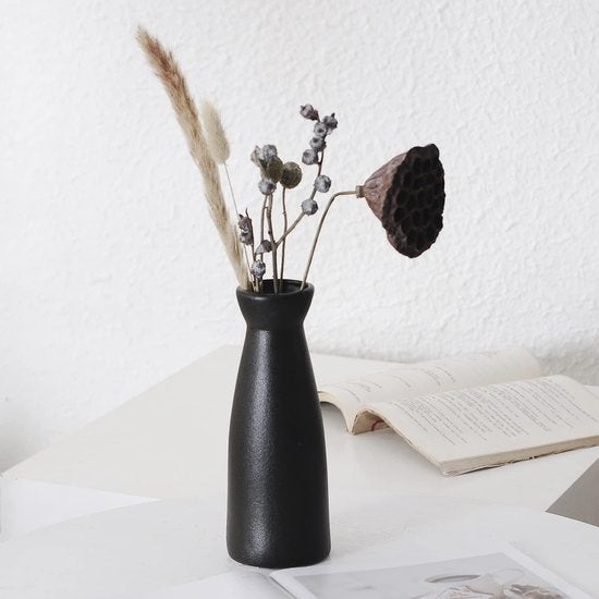 Zwarte keramische vazen, set van 3 kleine bloemenvazen voor decoratie, moderne rustieke boerderij, huisdecoratie, decoratieve vazen voor pampasgras