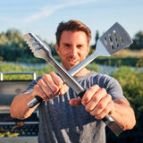 grillbestek, roestvrij staal, 3-delige set, inclusief 8786 grilltang, grillspatel, grillvork, opvouwbare tas, grillaccessoires, gasgrill BBQ, zwart