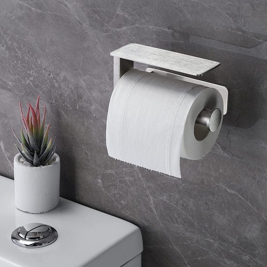 Toiletpapierhouder zonder boren zelfklevende Chloorbroodjehouder papierhouder roestvrij staal mat zwart toiletpapierhouder met plank voor badkamer Toilet en keuken