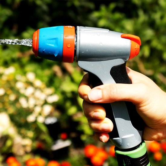 Verstelbaar spuitpistool met 3 sproeiers, tuinspuit, metalen tuinsproeier. Verstelbare handdouche voor tuin, autowassen en thuis, schokbestendig en lichtgewicht, praktische douche