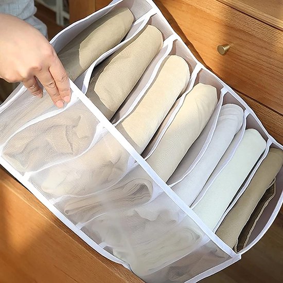 2 x jeansvak opbergdoos kast, kledinglade net verdeeldoos kledingkast kledingorganizer, 7 vakken, opvouwbare lade wasbaar huishouden (wit, L (36 * 25 * 20 cm)