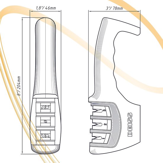 3-traps keuken- en zakmessenslijper - professionele messenslijper voor kook-, jacht- en keramische messen - veilig herstellen en polijsten van scherpe randen (oranje)