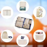 Kofferorganizer, 9-delige set, multifunctionele reis-kledingtassen, waterdicht, pakkubus, compressible voor vakantie, met schoenentas, make-uptas, paktassen, beige