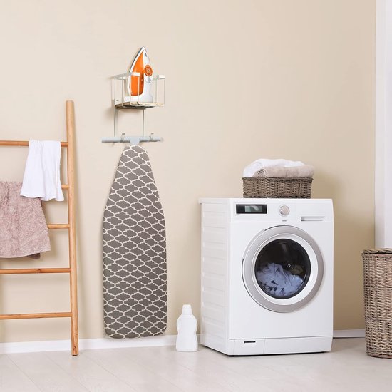 Strijkplankhouder Strijkplank Wandmontage met grote opbergmand - Strijkijzer en strijkplankhouder voor wasruimte - Houdt strijkijzer, plank, spuitfles vast