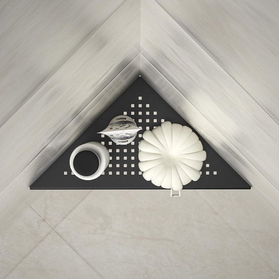 Hoekplank, doucheplank, 304 roestvrij staal, zonder boren, voor badkamer, shampoohouder, organizer, vierkant gat 253 x 253 x 355 mm, zwart, 2 stuks