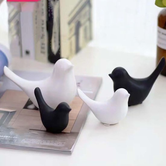 2 stuks vogelbeeld, moderne dierensculpturen, keramiek, decoratie voor thuis, decoratie, ornamenten, woonkamer, slaapkamer, kantoor, bureau, kasten (zwart)
