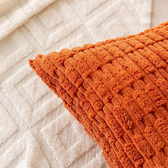 Set van 4 decoratieve kussenslopen, 40 x 40 cm, burnt oranje, corduroy fluwelen kussen, bankkussens, sierkussen, wollige kussenslopen, kussenhoes voor bank