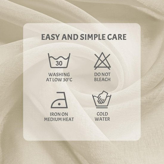 Voile gordijnen met oogjes, half-transparant, kort, linnenlook, voorhang, vitrage, beige-creme, 137 x 140 cm (h x b) voor woonkamer, slaapkamer, kinderkamer, set van 2