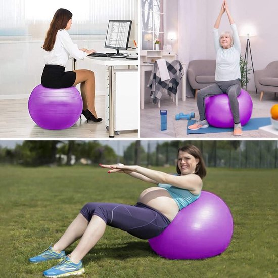 Gymnastiekbal, zitbal, dikke anti-burst, zwangere vrouwen, yoga, pilates, bal, fitnessbal met balpomp 65 cm