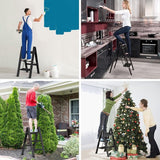 Trapladder, 3 treden, inklapbaar, aluminium vouwladder, draagbare vouwladder met breed anti-slip pedaal, opvouwbare huishoudladder, lichte ladder, draagvermogen 150 kg, zwart