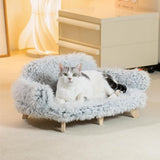 Kattenbank met stabiele houten poten, kattenstoelbed, pluche kattenbed, warme en zachte kattenbank voor kleine honden en katten, belastbaar tot 15 kg, grijs