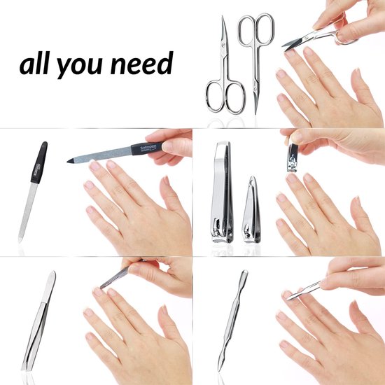 Manicure Set Solingen - vergelijkingswinnaar met topprijs/prestaties - kunstlederen etui handig en zacht - 7-delige nagelset