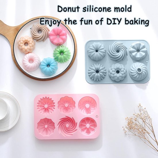 Taartvormen kleine 2 stuks mini tulbandvormen siliconen tulband cakevorm donut siliconen vorm Savarin chocoladevorm donut bakvorm voor brownies cake mousse cupcakes puddings muffins 21x15x3cm