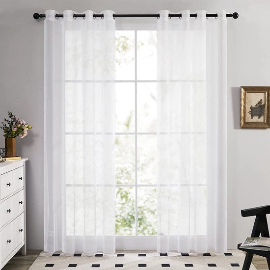 Set van 2 Transparante Voile Gordijnen Vitrage Wit met Ringen in Zacht Stof voor Woonkamer 132x160cm