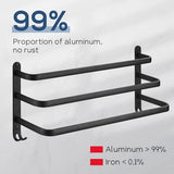 Towel Rail, 3-Tier Black No Drilling Towel Rail, Aluminium Self-Adhesive Bath Towel Holder with Hooks, Waterproof Rust Bath Towel Holder for Bathroom/Kitchen (40 cm)