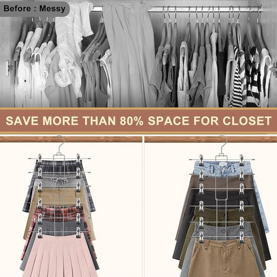 Broekhanger, ruimtebesparend, metalen broekhanger, klemmen, set van 2, broekkleerhangers van metaal, met verstelbare klemmen, antislip, voor broek/rokken, zwart (2 stuks)