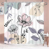 Waterproof Polyester Fabric Shower Curtain Anti-Mould Washable Flowers Shower Curtains with 12 Shower Curtain Rings, Bath Curtain with Weighted Hem for Shower Bathroom 175 x 178 cm