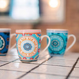 koffiemokken set van 4 Oosters design - grote Marokkaanse keramische koffiebeker ca. 300 ml - hoogwaardige boho thee-kopjes - koffiekopjes set - cadeau vrouwen (design 4 cirkels)