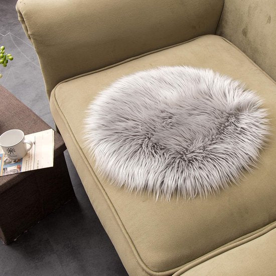 Schapenvacht Tapijt, Imitatiebont Lamsvacht - Schapenvel Imitatievacht | Kunstbont Tapijt Slaapkamer Woonkamer - Wasbaar Bont Tapijt, Decoratiebont - Grijs - 45 cm - Rond