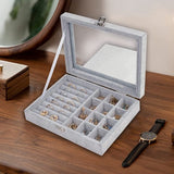 sieraden-organizerdoos, sieradendoos met glazen deksel, sieradendisplay, sieradendoos voor halsketting, armband, ringen, oorbellen, sieraden (grijs)