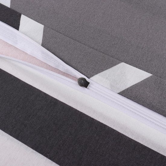 beddengoed 200x200 3-delig grijs - Oeko-TEX 80% katoen & 20% polyester, 1x dekbedovertrek met ritssluiting + 2x kussensloop 65x65 met envelopsluiting, streepmodel