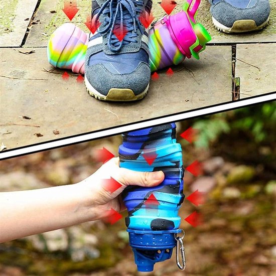 Opvouwbare drinkfles, herbruikbare drinkfles, opvouwbaar festival, 500 ml drinkflessen, opvouwbare waterfles, festivals, wandelen, reizen, avontuur, festivalaccessoires (blauw)