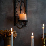 2 stuks kandelaars muur vintage, hangende metalen wandkaarsenhouders voor wanddecoratie (zwart en goud)