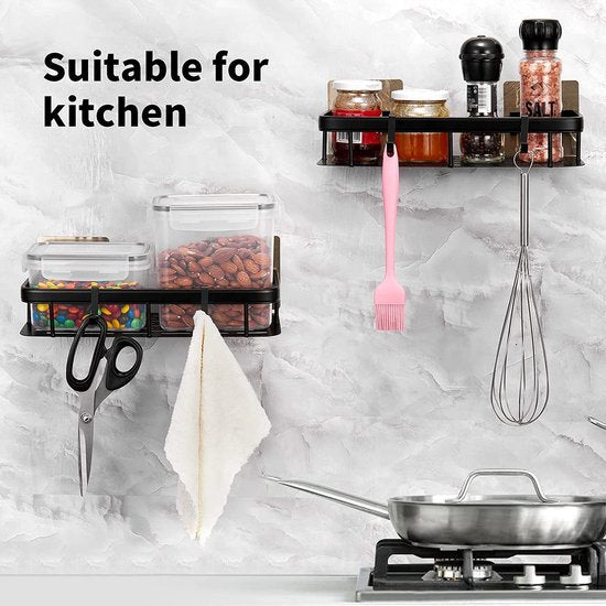 2 stuks doucherek, doucheplank zonder boren, zelfklevend rek douche, waterdicht & roestvrij badkamerrek, lijmrek badkamer met 4 kleefvlakken en 4 haken voor badkameraccessoires, keuken woonkamer