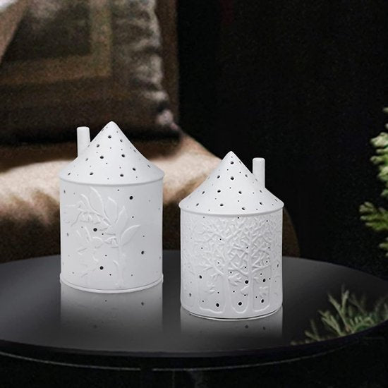 Theelicht kaarsenhouder kaarsenhouder, lichthuis theelichthuis klein huis keramische kaarsenhouder kaars hartstuk decoraties voor woonkamer slaapkamer bruiloft housewarming party (bos)