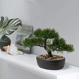 Kunstbonsai Kunstmatige Plant Kunstboom Bonsai Ceder Pine Podocarpus Plastic Plant Kunstplant met keramische bloempot in zwart voor Badkamer Decoratie Desktop Kantoor Vensterbank